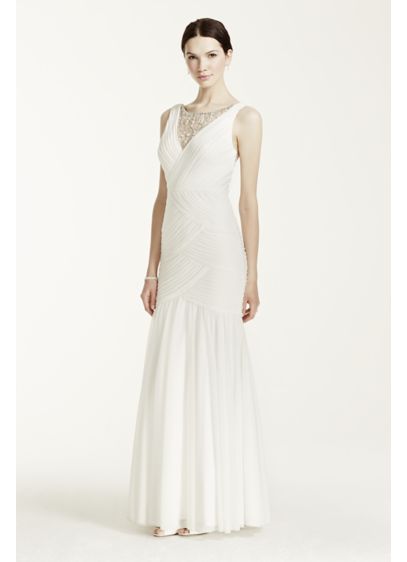 Sheath Gown with Crystal Beaded Illusion Neckline | David's Bridal