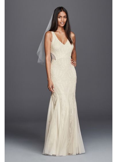 Beaded Illusion Sheath Casual Wedding Dress David S Bridal