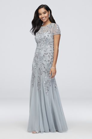 adrianna papell floral beaded gown