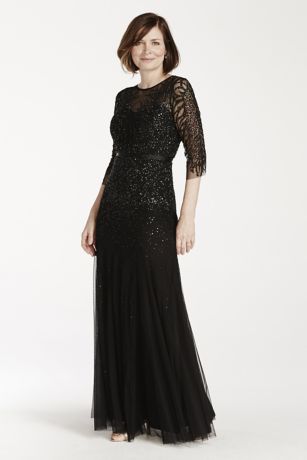 black floor length dress with sleeves