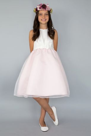 Belted Flower Girl Dress with Organza Skirt Layer | David's Bridal