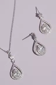David's Bridal Pave Crystal Teardrop Earrings and Necklace Set