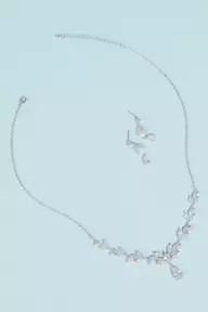 David's Bridal Pearl Cubic Zirconia Leaf Necklace and Earring Set