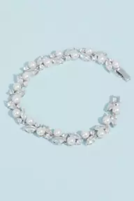 David's Bridal Pearl and Cubic Zirconia Crystal Leaves Bracelet
