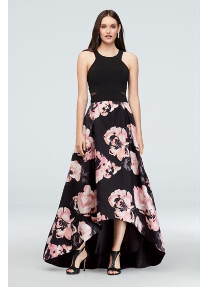 Jersey and Floral Satin High Low Ball Gown David s Bridal Jersey and Floral Satin High Low Ball Gown David s Bridal