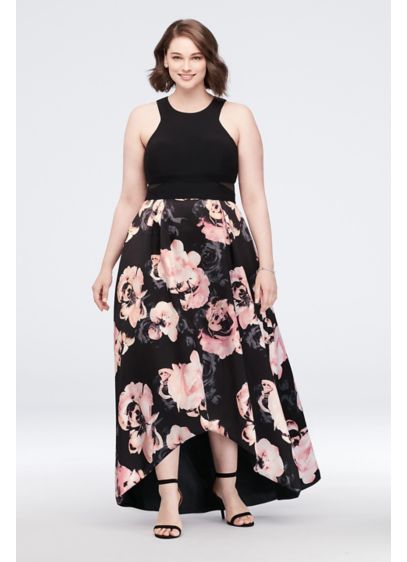 Jersey and Floral Satin High Low Plus Size Gown David s Jersey and Floral Satin High Low Plus Size Gown David s