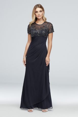 xscape petite embellished illusion gown