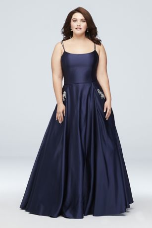 Jewel Pocket Strappy Satin Plus  Size  Ball Gown David s  