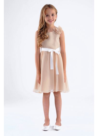 Crinkle Chiffon Girls Dress with Removable Flower | David's Bridal