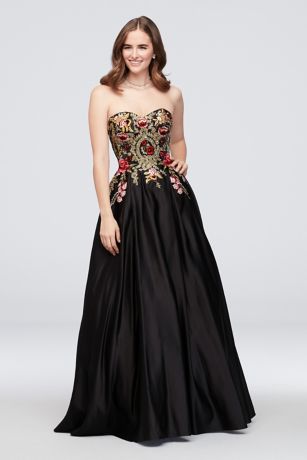 black embroidered gown