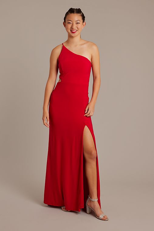 Jump One Shoulder Jersey Gown with Cutout