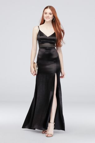 black satin sheath dress