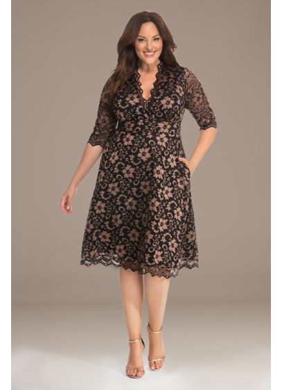 3 4 Illusion Mon Cherie Plus Size Lace Dress David S Bridal