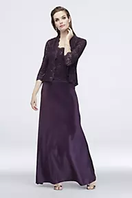 Alex Evenings Scalloped Sequin Lace and Satin Jacket Dress