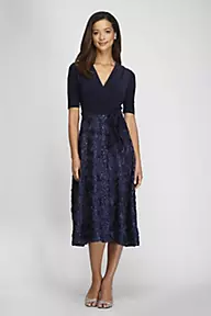 Alex Evenings Sequin Lace and Jersey Fit-and-Flare Party Dress 