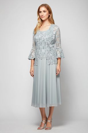 3/4 Sleeve Tea Length Lace Jacket Dress