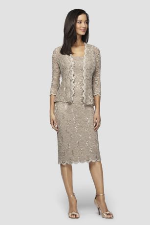 alex evenings sequined lace sheath dress and jacket