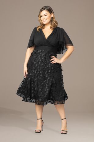 Picture of Plus Size Mesh Cocktail Dress with 3D Flowers