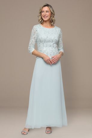 Picture of Lace and Chiffon A-Line Dress with Sheer Sleeves