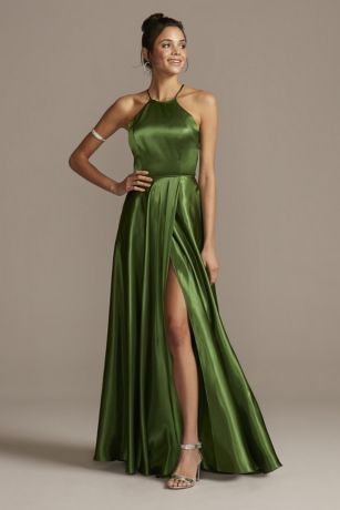 high neck satin dress