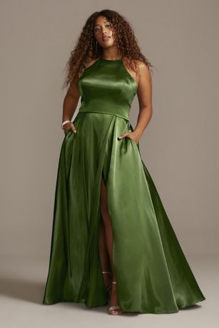 plus size green satin dress