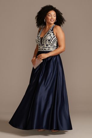 Embellished Satin Plus Size Gown with 