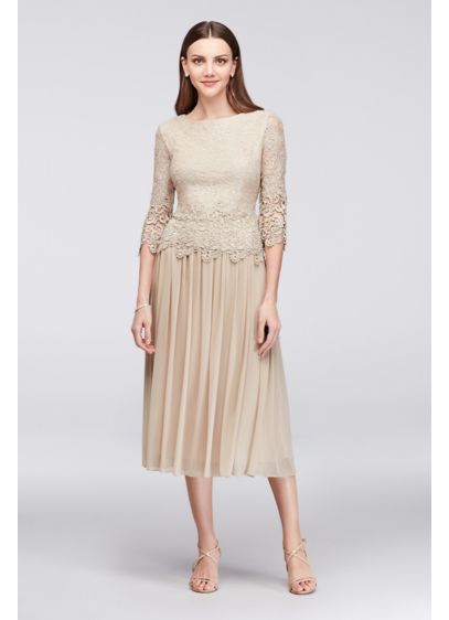 Webbed Lace and Mesh Tea-Length Dress | David's Bridal