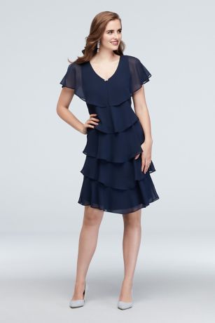 ignite evenings georgette tiered capelet dress