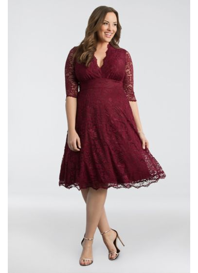 3/4 Sleeved Soft A-Line Lace Plus Size Dress | David's Bridal