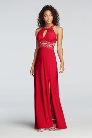 red cut out prom dress