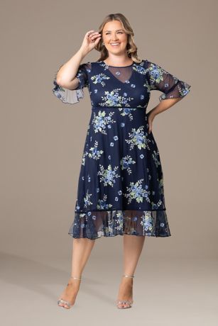 Picture of Wildflower Embroidered A-Line Velvet-Trimmed Dress