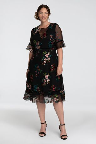 Picture of Wildflower Embroidered A-Line Velvet-Trimmed Dress