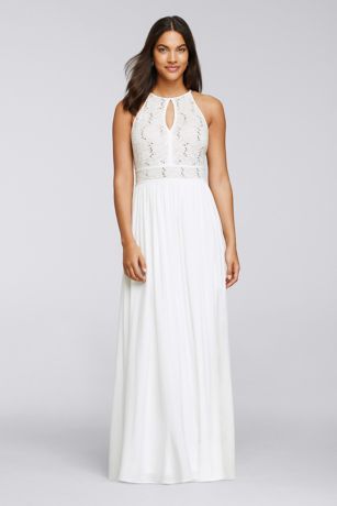 morgan and co lace and jersey gown