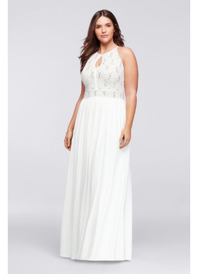 Halter Plus Size Dress With Glitter Lace Bodice David S Bridal