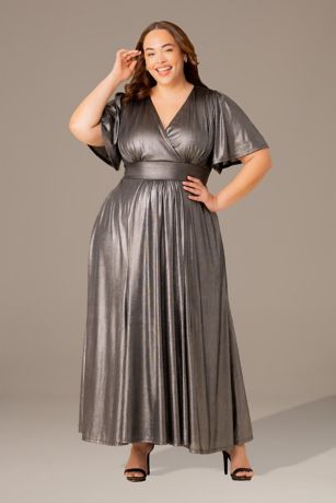 Picture of Plus Size Evania Metallic V-Neck Evening Gown