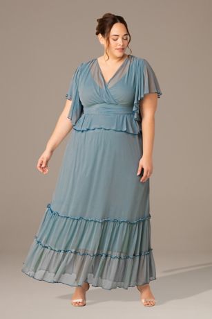 Picture of Plus Size Graceful V-Neck Tiered Mesh Gown
