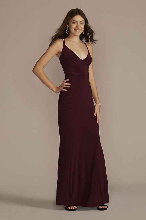 Jump Ruched Panel Plunging Sheath Gown