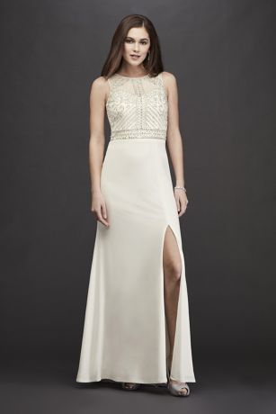 Jersey Sheath High Neck Wedding Dress With Beading David S Bridal