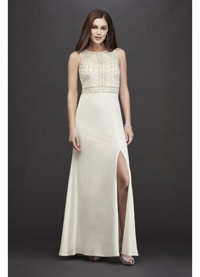 Jersey Sheath High Neck Wedding Dress With Beading David S Bridal