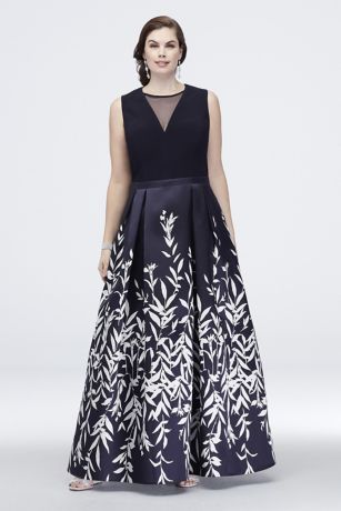 morgan & co embroidered mesh evening dress