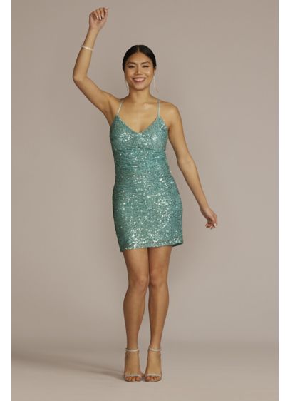 Allover Stretch Sequin Spaghetti Strap Mini Dress - Body-hugging and on-trend, this mini dress is crafted