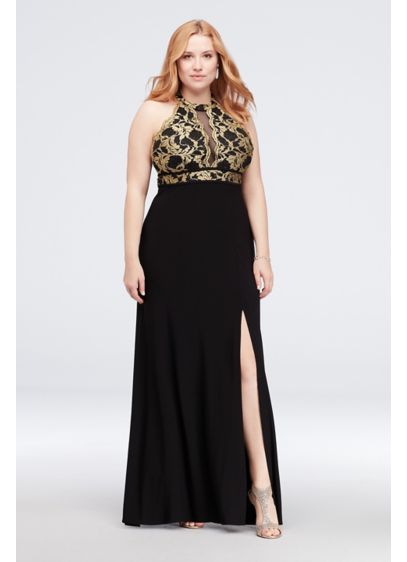Scalloped Lace Halter Plus Size Dress  with Cutout David 