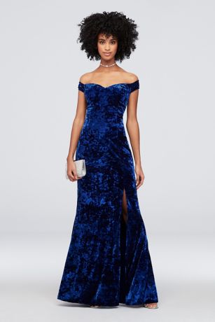 blue crushed velvet dress