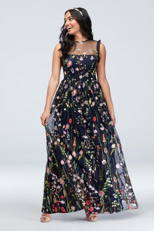 flower embroidered gown