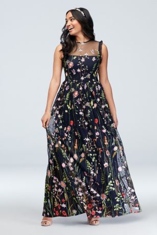 floral embroidered overlay dress