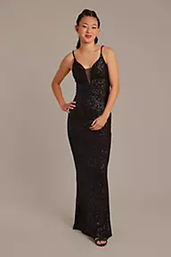 Jump Sequin Sheath Dress with Illusion Plunge