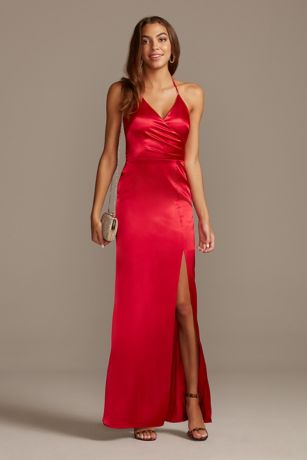 red satin dress with split