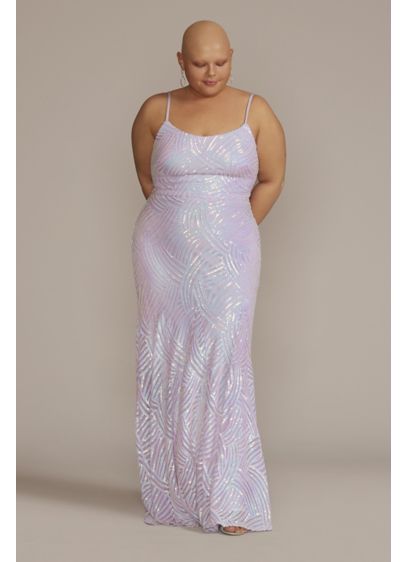 Plus Scoop Neck Patterned Sequin Mermaid Dress - For a sophisticated yet flirty vibe, this plus