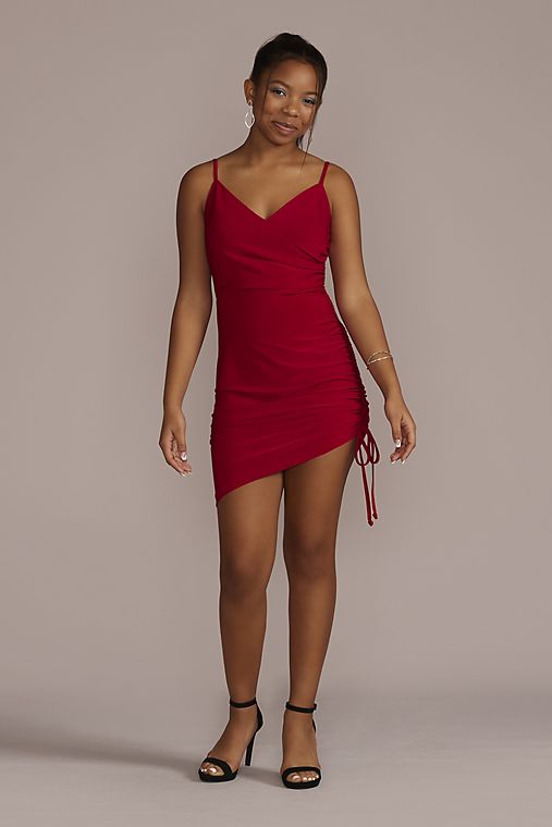 Morgan and Co Short V-Neck Jersey Sheath with Asymmetrical Skirt