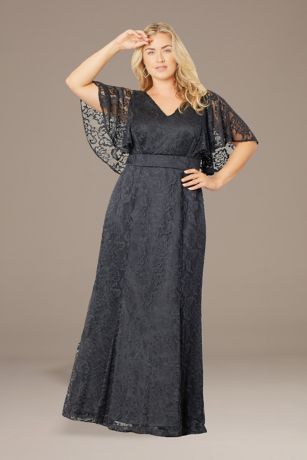 Picture of Plus Size Lace Flutter Sleeve Evening Gown